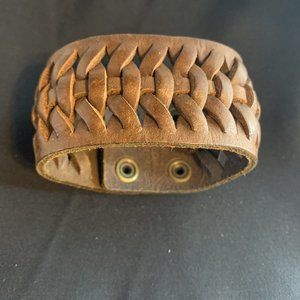 Brown, Woven, Full Grain Leather Snap